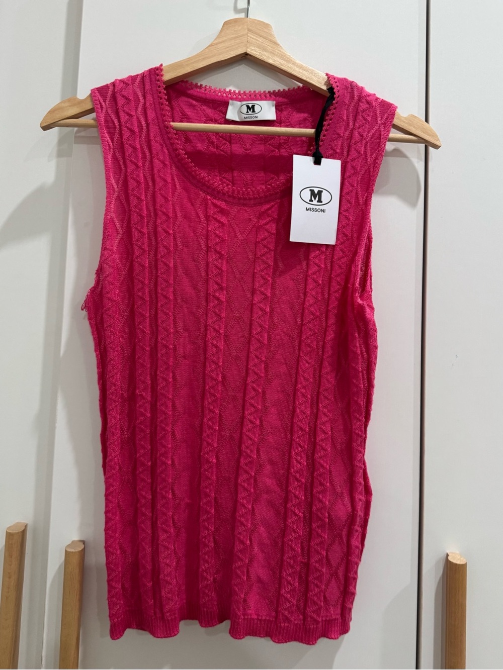 New w/Tags MISSONI Pointelle Pink Textured Sleeveless Knit Tank